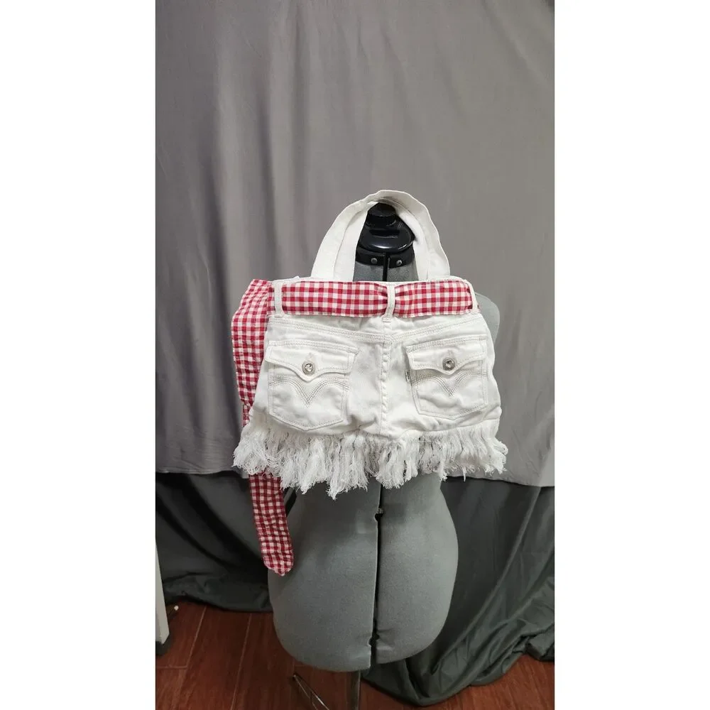 White red Denim bag, handbag, purse.Bohemian, hobo, hippie style.hand-made12x7.5